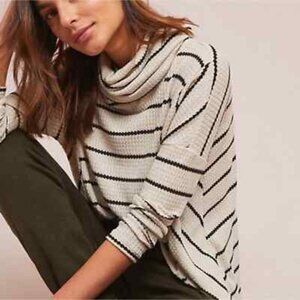 Size L Anthropologie Eri + Ali Striped Waffle Knit Turtleneck Shirt